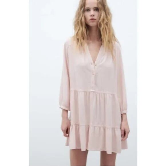Zara Dresses & Skirts - Zara Pink Linen Babydoll Dress
